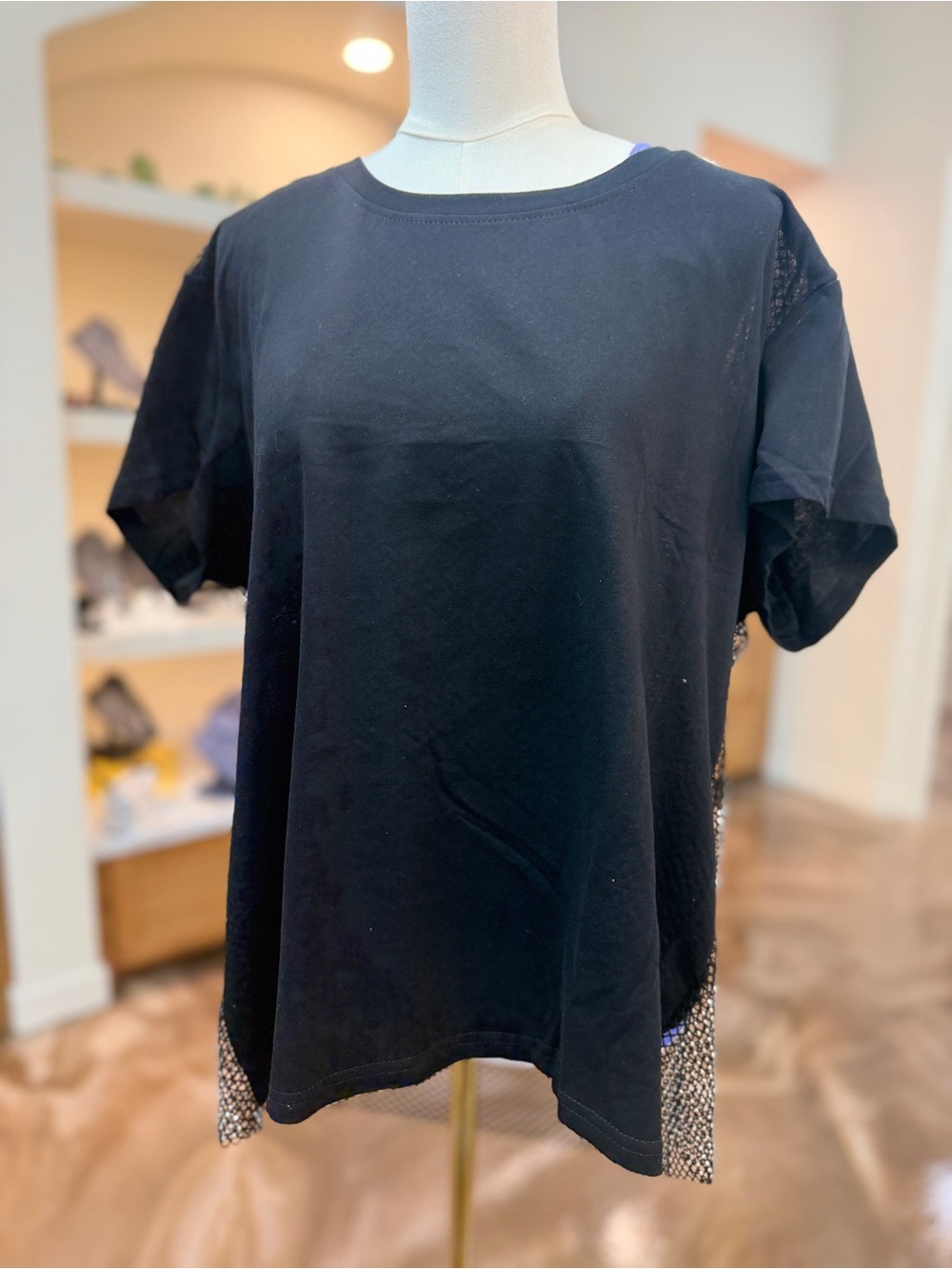 Women's Black Short Sleeve Top with Side Embellishment